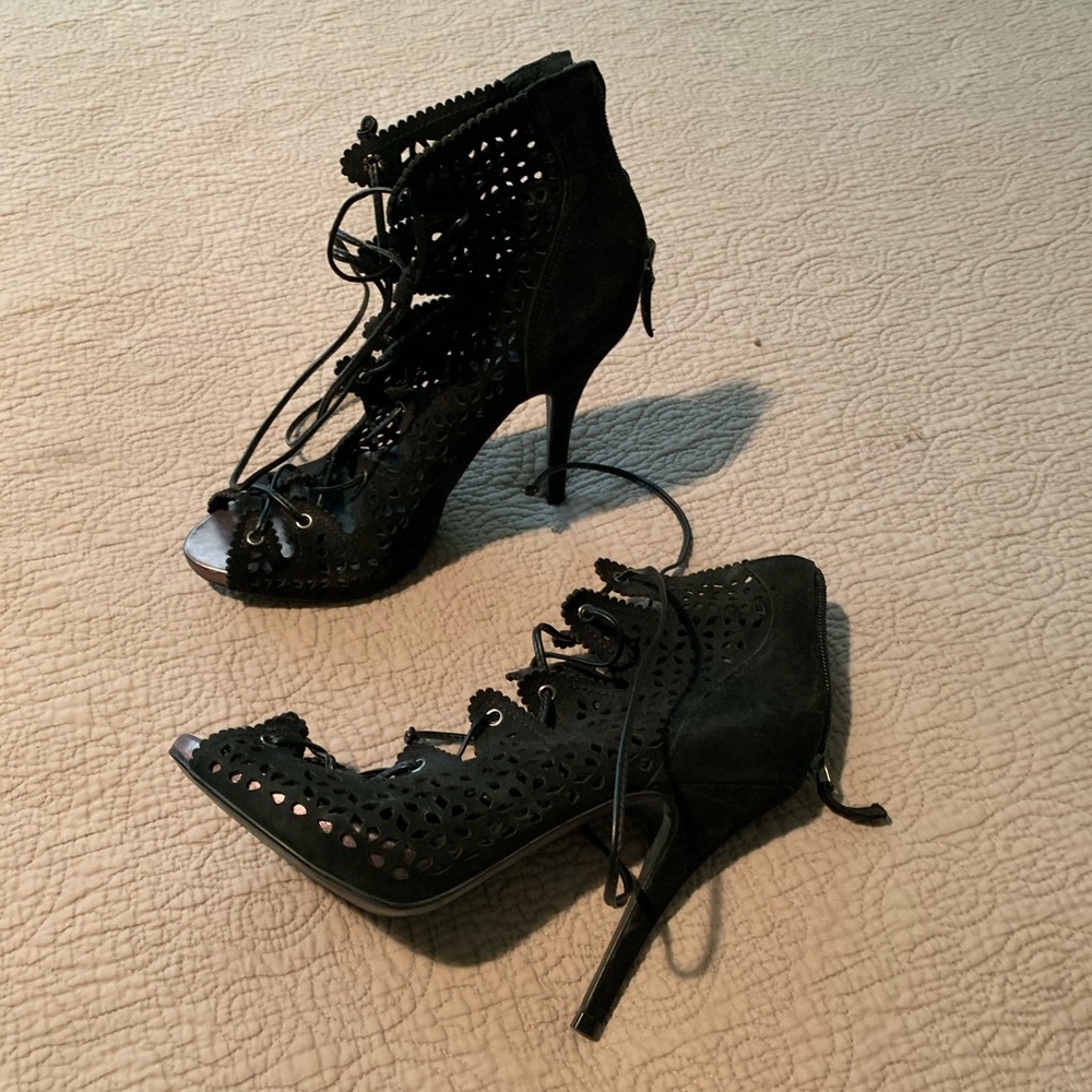 Black leather lace up sandals